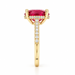 Red Oval Gemstone Hidden Halo <b>Statement</b> <b>Ring</b> Luxury 14K Yellow Gold Rhodium Plated IGI Certified Lab Grown Diamond Pave <b>Ring</b> - Product Image 2