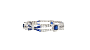 Bracelet chaîne géométrique plaqué rhodium pour femme avec saphir et diamants taille émeraude sertis en canal, style classique - Product Image 2