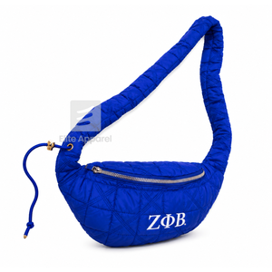 Bolso de cintura personalizado de la hermandad Zeta Phi Beta, azul y blanco, estilo casual, con logo bordado y cierre de cremallera para ropa griega femenina. - Product Image 2