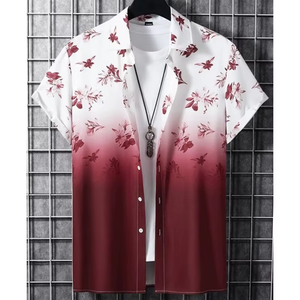 เสื้อเชิ้ตแขนสั้นผู้ชายสีดำสีขาวพิมพ์ลายเพ้นท์มือปกคอพับระบายอากาศได้ดีโพลีเอสเตอร์สวมใส่ในฤดูร้อน - Product Image 4