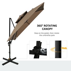 Ombrellone da Patio a Sbalzo da 3 Metri con Base, Doppio Tetto, in Alluminio, Rotazione a 360 Gradi, Inclinazione Facile, 8 Razze - Product Image 4