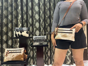 Bolso de mano de cuero de vaca de alta calidad, bolso cruzado multiusos, pelo Real en cuero genuino, bolso de hombro con doble cremallera - Product Image 4