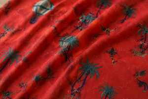 Tissu en coton léger et écologique imprimé à la main motif montgolfière rouge, thème artistique voyage, pour robes de garçons, sacs et décoration intérieure - Product Image 5