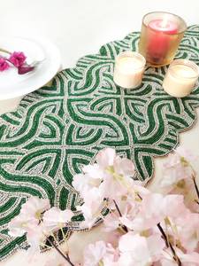 Handmade Embroidered Fabric <b>Table</b> <b>Runner</b> Customized <b>Green</b> Leaf Design Luxury Eco-Friendly Durable Decorative Mat - Product Image 5