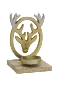 Artesign Bougeoir Moderne en Nickel et Aluminium, Motif Renne Doré et Argenté, avec Base en Bois, Élégant et Durable, Décoration de Table Festive - Product Image 4