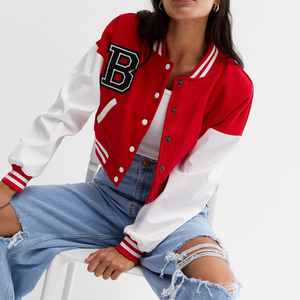 Red <b>White</b> Contrast lettermen jackets Full Sleeve Short Length Embroidered Letter B Front Women's Trendy Jacket - Product Image 4