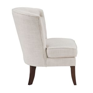 Poltrona Moderna Beige con Rivestimento Imbottito e Design Trapuntato a Bottoni, Gambe in Legno Massello, Arredamento Classico per Soggiorno, 1 Pezzo - Product Image 5