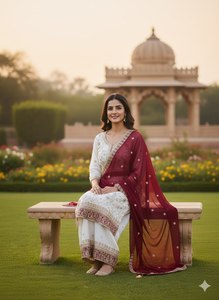 Ensemble de costume Plazzo brodé en Faux Georgette lourd de créateur avec Dupatta - Product Image 3