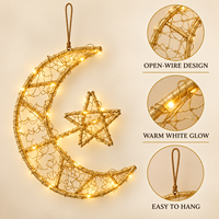 Petite guirlande lumineuse en forme de croissant de lune et d'étoile pour l'Aïd du Ramadan, avec cadre en fil d'or tressé et LED blanc chaud, pour la décoration de la maison