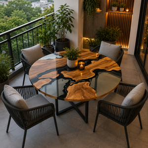 Mesa de Comedor Redonda de Resina Epoxi Transparente, Mesa de Centro de Madera Estilo Río, Muebles de Patio Hechos a Mano, Decoración Moderna para el Hogar - Product Image 1