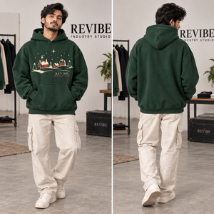 Sweat-shirt à capuche personnalisé de Noël, imprimé Village d'Hiver, en polaire épaisse surdimensionnée, unisexe, vente en gros - Product Image 2