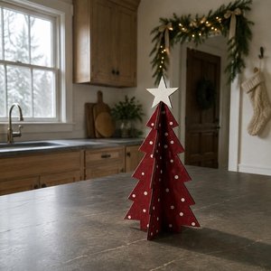 Juego de Decoración Navideña de Madera, 3 Piezas, Adorno de Mesa con Puntos Rojos, Decoración Festiva de Estilo Tradicional, Objeto Decorativo con Tema Invernal - Product Image 2