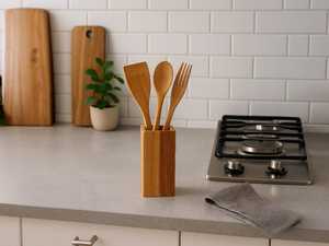Natural Acacia Wood Spoon Holder <b>Kitchen</b> Tool Organizer - Product Image 1