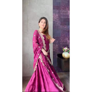 DISEÑADOR LISO GEORGETTE
VESTIDO FONDO CON BORDADO TRABAJO DUPATTA VINO - Product Image 1