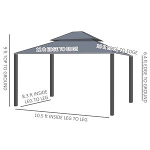 Gazebo con Tetto Rigido 3x3,6m, Doppio Tetto, Elegante Struttura in Alluminio, Pareti Laterali Grigio Scuro, Padiglione Permanente per Patio, Giardino, Terrazza - Product Image 2