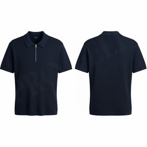 Polo à manches courtes côtelé 100% polyester de qualité supérieure avec col zippé, confortable et décontracté, OEM ODM, polos tendance - Product Image 3