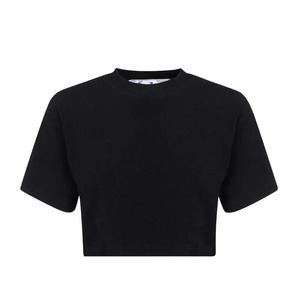 Women's Black Cropped T-Shirt Short Sleeve Crew Neck Knitted Cotton Casual Solid Color Spring Summer <b>Crop</b> <b>Top</b> - Product Image 2