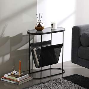 Hot Selling Metal <b>Side</b> <b>Table</b> Office Furniture Glass Top <b>with</b> Newspaper Rack End <b>Table</b> Cabinet for Living Room, <b>Drawing</b> Room - Product Image 3