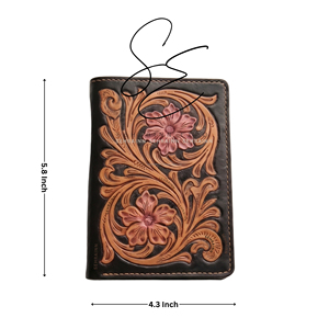 Handmade Tooled Leather <b>Passport</b> Holder RFID Blocking Travel <b>Wallet</b> Floral Carved Cover Card Slots - Product Image 3