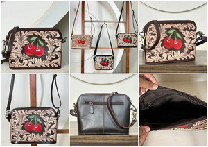 <b>Top</b> Selling 2026 Tooled Leather Crossbody Handbag <b>Cherry</b> Floral Design Women Western Handmade Genuine Leather Shoulder Sling Bag - Product Image 3