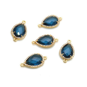 Componente de Joyería: Colgante Conector con Engaste de Oro y Circonitas Cúbicas Pavé, con Topacio Azul Suizo en Forma de Pera de 10x12mm y Doble Anilla - Product Image 1