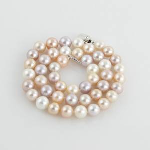 Collier de perles rondes lisses multicolores avec boucle en argent, de bonne qualité, blanc, rose et violet - Product Image 4