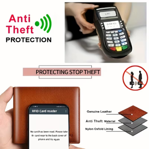 Cartera de Cuero Genuino |   Tarjetero y Porta Licencia de Conducir Unisex de Estilo Corto con Capa Superior Color Café, Estilo Vintage, Forro - Product Image 2