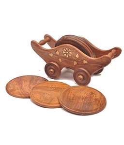 Wooden <b>Drink</b> <b>Coasters</b> with Holder Solid Round for Coffee Table Bar Kitchen Office Stylish Beverage Perfect Housewarming Gift - Product Image 5