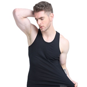 เสื้อกล้าม180gsm 85% CVC แขนกุดสำหรับผู้ชายเสื้อชั้นในแขนกุดสีดำขาวเทาผสมโลโก้ตามสั่ง - Product Image 3