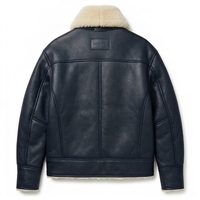 Veste d'aviateur en cuir véritable bleu marine pour homme, col en fourrure, véritable peau d'agneau, veste bomber B3, vêtement d'extérieur chaud pour l'hiver