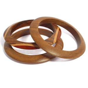 Handcrafted Sissoo & Teak <b>Wooden</b> <b>Bangle</b> Set Wax Polished Finish Hexagonal & Inlaid Designs Satin Polish Artisan Jewelry - Product Image 5