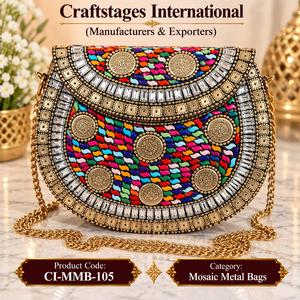 Sac bandoulière de soirée brodé mosaïque métallique fait main avec perles pour femme - Product Image 2