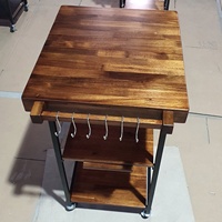 Étagère de cuisine pliable en bois d'acacia avec roulettes, chariot de cuisine multifonctionnel à roulettes avec tiroir, chariot de cuisine pliable à 3 niveaux