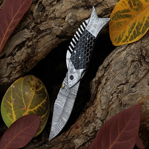 Handmade Damascus Steel Hunting Folding Camping Knife TARJ ENTERPRISES Brand Hone Cone Resin Handle <b>Drop</b> Point Blade 3-Year - Product Image 3