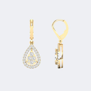 ต่างหูเพชรทรงกลม 1.00 กะรัต ประดับเพชรแบบเฮโลคลัสเตอร์ ตัวเรือนทอง 14k เพชรเลี้ยงในห้องปฏิบัติการ D VVS แบบ Leverback ตัวเรือนประดับเพชรแบบ Pave สำหรับผู้หญิง - Product Image 4