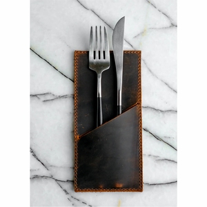 Handmade Genuine Leather Cutlery <b>Pouch</b> Luxury Fork Knife Holder Silverware Organizer Sleeve for Restaurant Hotel Wedding Decor - Product Image 1