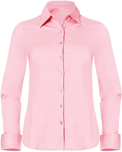 Chemisier à col boutonné extensible pour femme, coupe ample décontractée, idéal pour le bureau, en ramie tissée unie à manches longues - Product Image 2