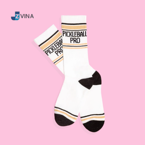 Chaussettes de pickleball JZVINA pour adultes, rayées blanc rose noir, en coton respirant, pour l'été, décontractées et sportives - Product Image 2