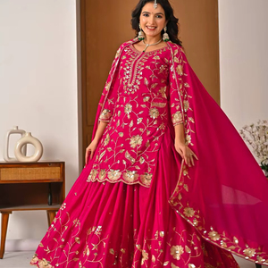 Launching New Designer Party Wear Look Top Modern Style Women's Heavy Natural Crep Silk Quick Dry Kurta/<b>Kurti</b> for All Seasons - Product Image 1