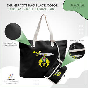 Sac fourre-tout écologique noir brodé avec emblème Shriner du Groupe NANBA, sac à bandoulière en poly-vinyle Codura avec fermeture éclair, tendance - Product Image 5