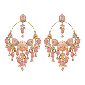 Pendientes Colgantes de Aleación Chapados en Oro Hechos a Mano con Diseño Tradicional Indio Kundan Polki Chandbali para Bodas y Eventos de Mujeres - Product Image 2