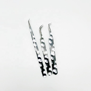 Ensemble de pinces à cils en acier inoxydable de précision, pointe lisse, motif noir et blanc, 3 pièces, outils professionnels pour extensions de volume - Product Image 1