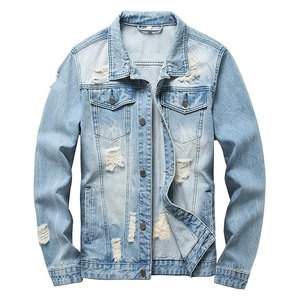 แจ็คเก็ตยีนส์ผู้ชายทรงสลิมฟิต แจ็คเก็ตเดนิมขาดๆ เท่ห์ๆ สไตล์สตรีทแวร์ลำลอง แฟชั่นเสื้อคลุมทนทาน - Product Image 1