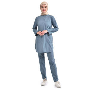 Conjunto de Uniforme Médico de Mezclilla con Hiyab Modesto, Manga Larga, Uniforme de Enfermera Musulmana con Bolsillos - Product Image 5
