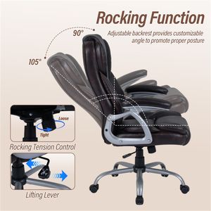 Silla de Oficina Ejecutiva Ergonómica Marrón, Certificada por BIFMA, Respaldo Contorneado de PU, Giratoria, Altura Ajustable, Reclinable, para Oficina en Casa - Product Image 6