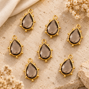 Colgante de Cuarzo Ahumado en Forma de Pera con Bisel Dorado y Facetas para Fabricación de Joyas, Collares y Pulseras al por Mayor - Product Image 5