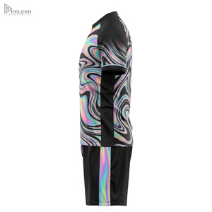 Maßgeschneidertes Sublimations-Fußballtrikot-Set Flüssig-Holografisches Herren-Fußballtrikot und -Shorts Ölfleck-Matchkit - Product Image 3