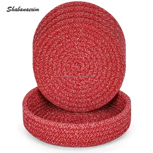 新款红色厨房杯垫防滑吸水饮料垫棉Trivet套装之字形缝杯垫饮料