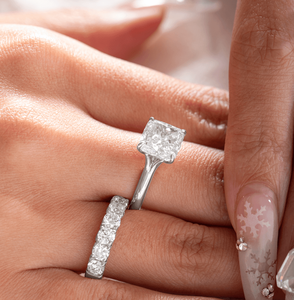 Classic Cathedral Cushion 3.5ct lab Grown Diamond Bridal <b>Set</b> French Pave Diamond Band Solid 14k White <b>Gold</b> Wedding <b>Set</b> <b>ring</b> - Product Image 1