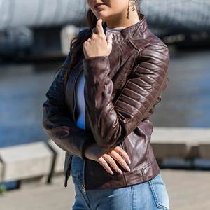 Nouvelles vestes pour femmes en cuir véritable, style vintage, avec logo personnalisé, fermeture éclair marron, pour l'hiver, style streetwear. - Product Image 4